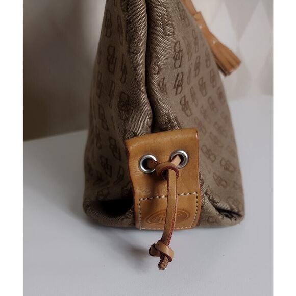 Dooney and Bourke Tan and Brown Canvas and Leather Bag with Tassel - Picture 2 of 8